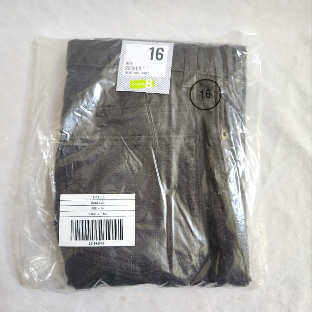 NEW Crazy 8 Boys Charcoal Gray Rocker Stretch Jeans, Size 16